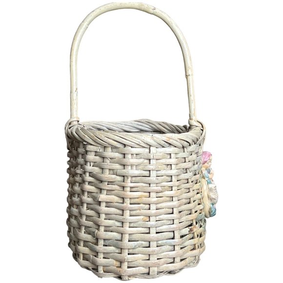 RARE! Vtg Basket Barbola Gesso Adornment Handpainted Girl Geese Philippines 14" - Picture 1 of 16